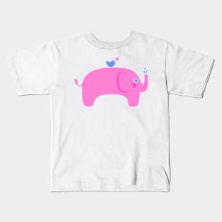 Pink Elephant & Bird Friend Kids T-Shirt